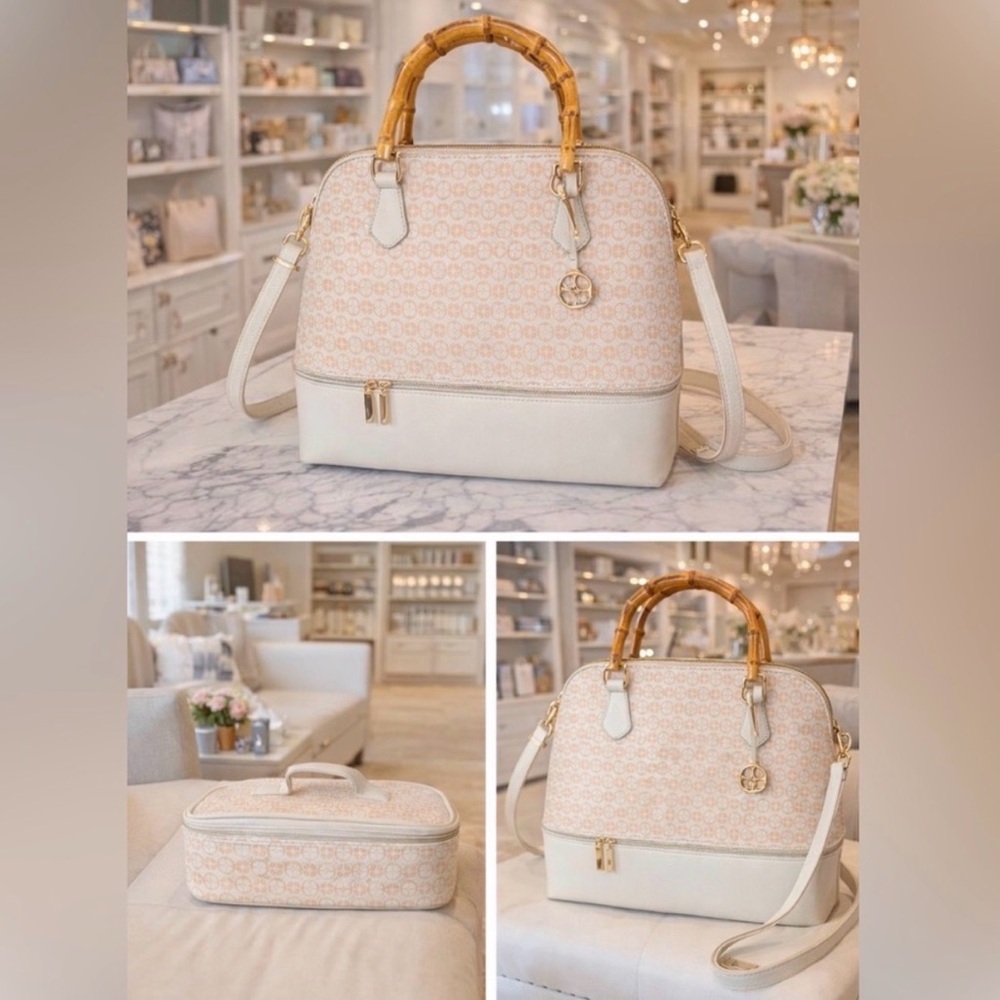 Women’s Cream Bamboo-Handle Satchel Handbag